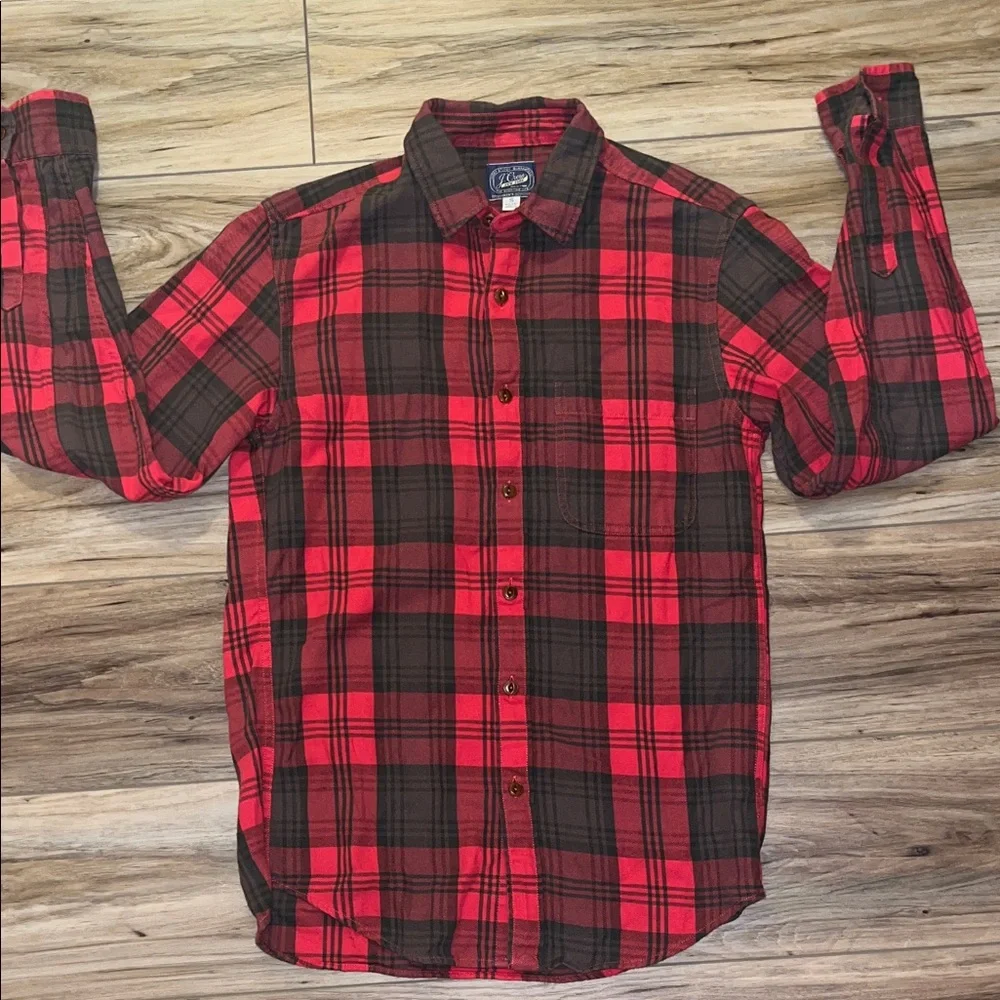 J.Crew Slim Fit Plaid Flannel Shirt Men’s Small Red Black 100% Cotton